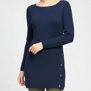 WHBM Button Detail Ribbed Knit Tunic Sweater
